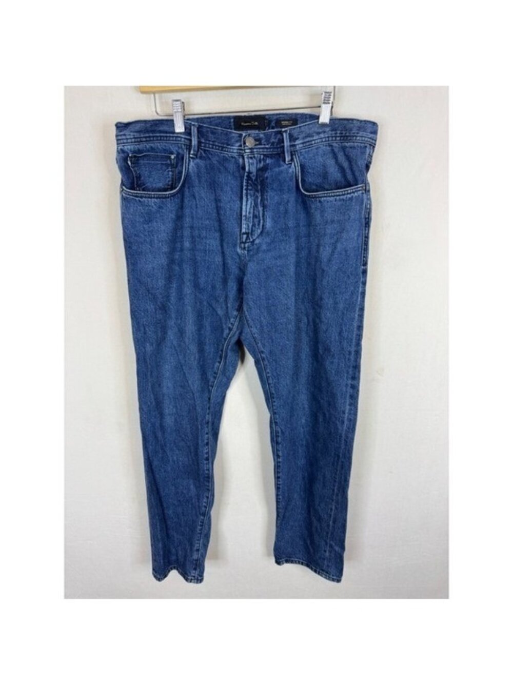 Massimo Dutti Mens Tapered Fit Jeans Blue Cotton Hemp Size 34X30 0033/025/405